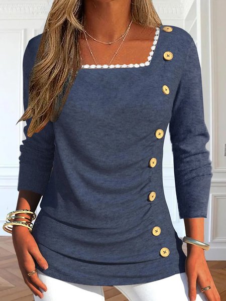 

Casual Loose Square Neck Shirt, Blue, Tunics