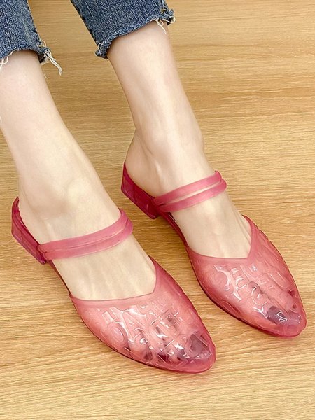 

Transparent Waterproof PVC Jelly Glue Pointed Shoes, Pink, Flats