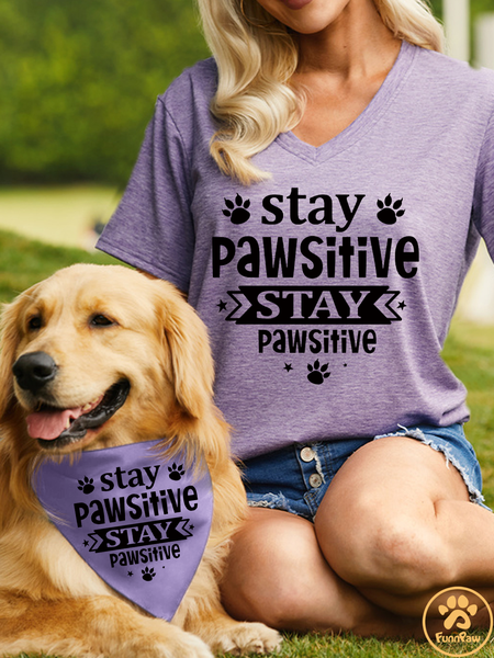 

Women's Stay Pawsitive Casual Regular Fit V Neck T-Shirt, Purple, T-shirts