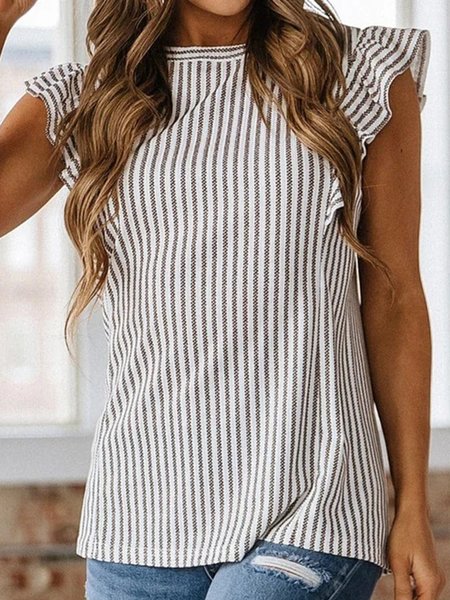 

Crew Neck Casual Striped Shirt, White, Shirts & Blouses