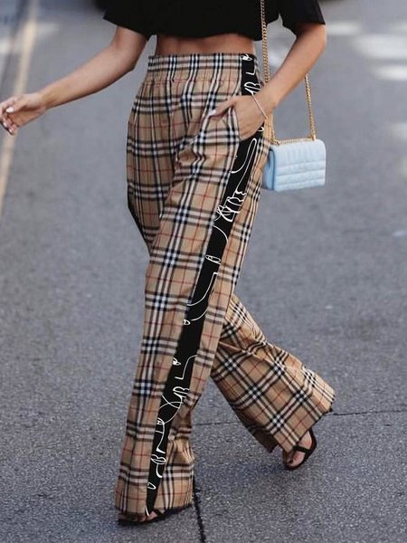 

Plaid Urban Loose Fashion Pants, As picture, Pants