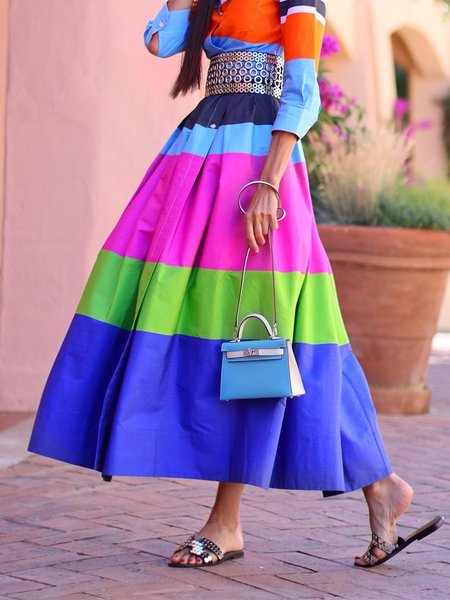

Urban Color Block Regular Fit Midi Skirt, As picture, Skirts