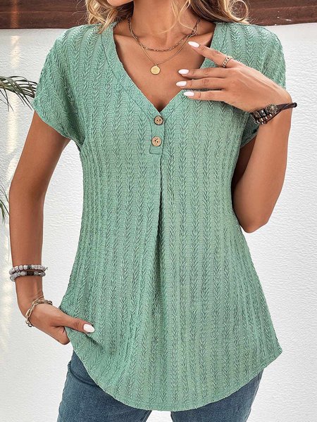 

Loose V Neck Casual Knitted Shirt, Green, Shirts & Blouses