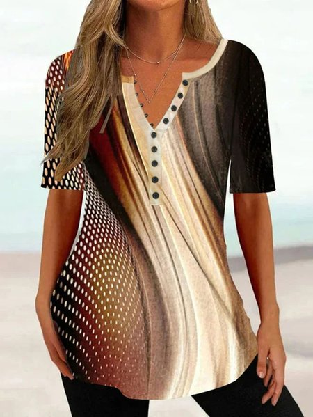 

Loose Casual Ombre V Neck Shirt, Brown, Shirts & Blouses