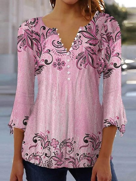 

Casual Crew Neck Loose Floral Shirt, Pink, Shirts & Blouses