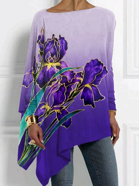

Floral Casual Crew Neck Shirt, Purple, Shirts & Blouses