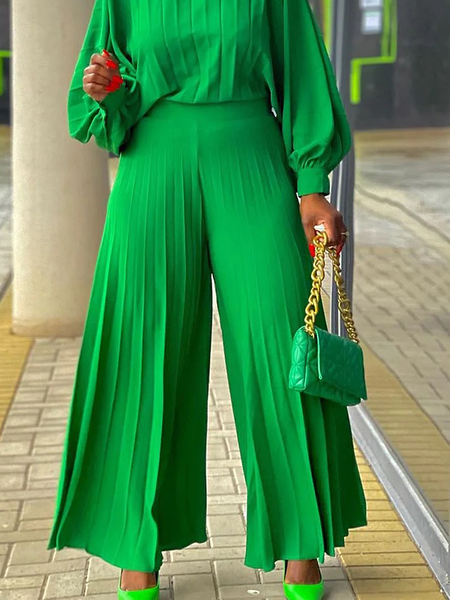 

Loose Plain Urban Fashion Long Pants Wide leg pants, Green, Pants