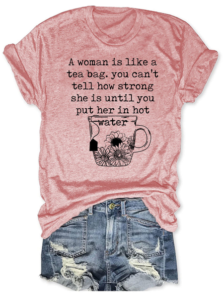 

Women's Strong Woman Simple Crew Neck Loose T-Shirt, Pink, T-shirts