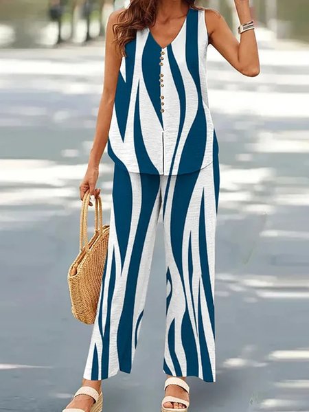 

Loose Casual Abstract Two-Piece Set, Blue, Suit Set