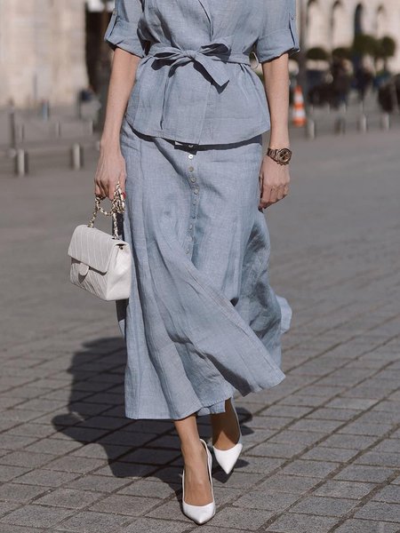 

Buttoned Urban Plain Loose Skirt, Gray, Skirts