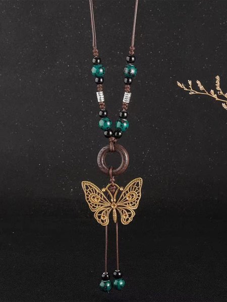 

Retro Ceramic Copper Butterfly Pendant Necklace, Green, Necklaces