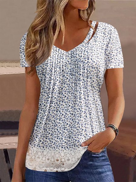 

Floral V Neck Casual Shirt, Blue, Shirts & Blouses