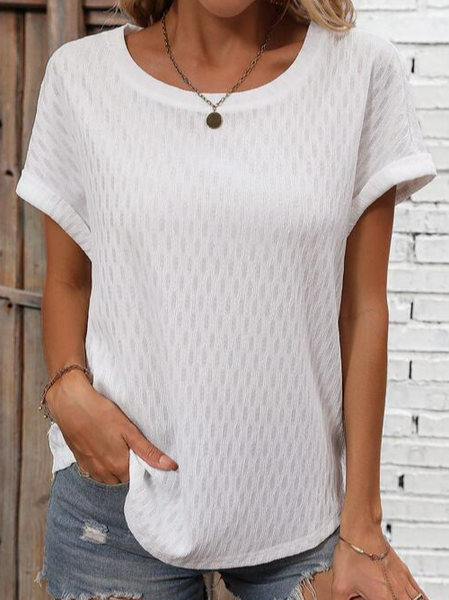 

Plain Casual Loose Crew Neck T-Shirt, White, T-Shirts