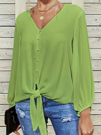 

Plain V Neck Loose Casual Blouse, Green, Shirts & Blouses