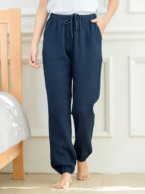 

Pockets Lace-up Casual Plain Pants, Navyblue, Pants