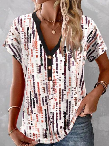 

V Neck Casual Ombre Loose Shirt, White, Shirts & Blouses