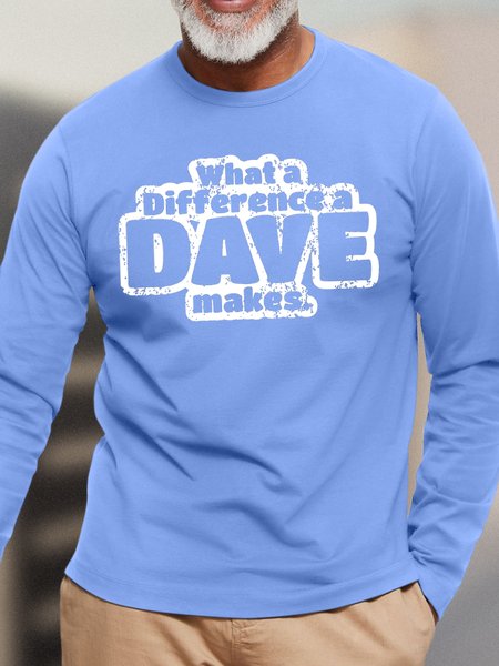 

What's Difference A Dave Makes Loose Text Letters Casual Cotton Top, Blue, Long Sleeves