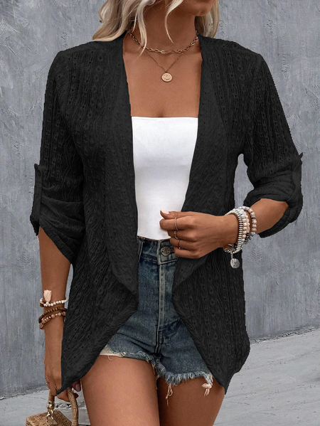 

Plain Hollow Out Casual Jacket, Black, Cardigans