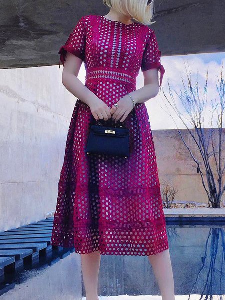 

Plain Regular Fit Crew Neck Elegant Midi Dress With No Belt, As picture, Midi Dresses