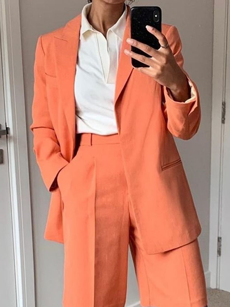 

Loose Lapel Collar Long sleeve Plain Urban Blazer, Light orange, Blazers
