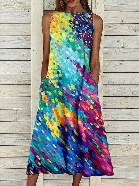 

Gradient Pattern Crew Neck Casual Dress, Blue, Dresses