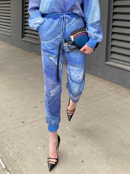 

Micro-Elasticity Abstract Graphic Casual Loose Long Sweatpants & Joggers, Blue, Pants