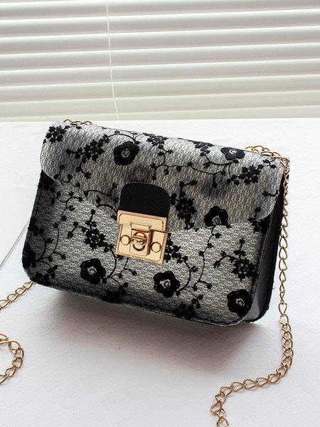 

Urban Casual Flower Pattern Lace Messenger Bag Holiday Ladies Shoulder Bag, Black, Women's Bags