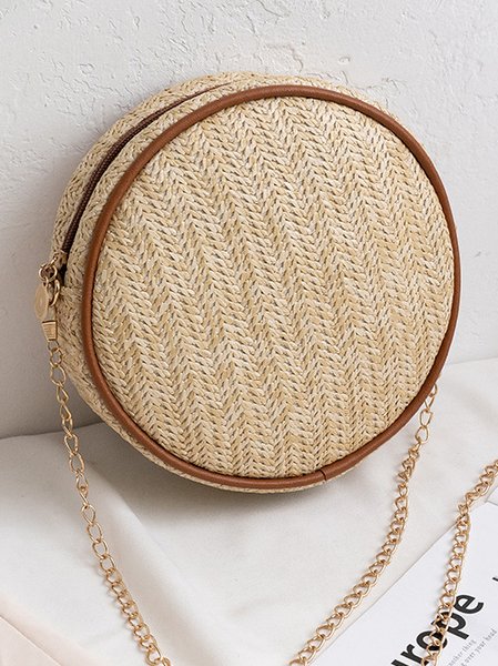 

Urban Casual Straw Woven Round Messenger Bag Vacation Women's Shoulder Bag, Brown, Women's Bags
