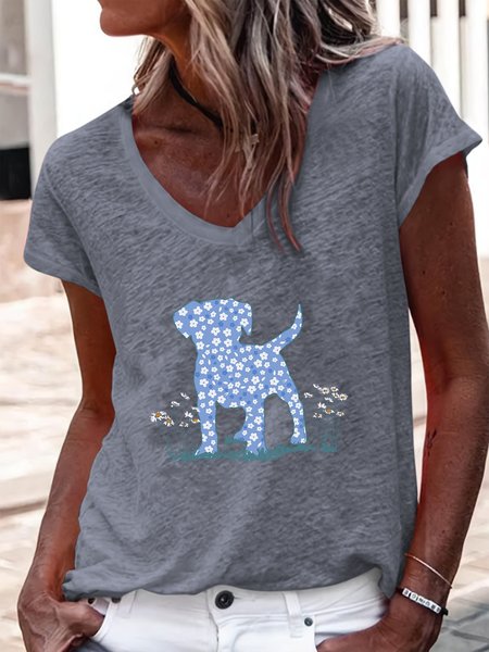 

Women's Casual Daisy Dog Print Shirt, Gray, T-shirts