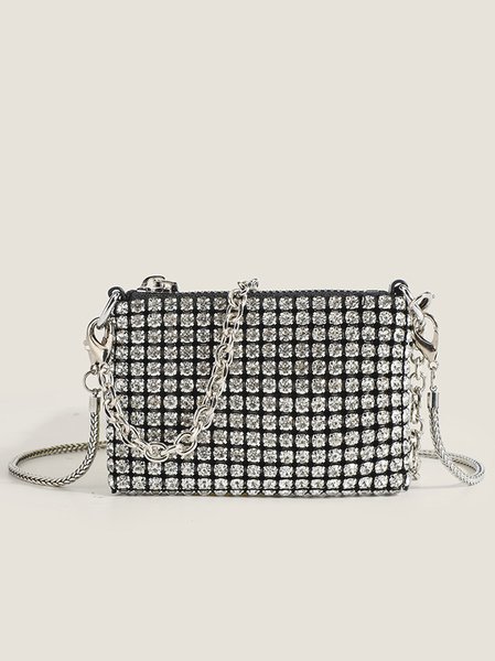 

Elegant Full Diamond Zipper Messenger Bag Party Banquet Women's Clutch Bag, Silver, Crossbody Bags
