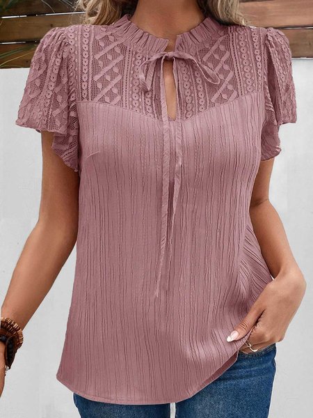 

Stand Collar Casual Lace Shirt, Pink, Shirts & Blouses