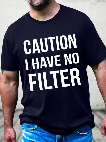 

Men's Funny Caution I Have No Filter Graphic Printing Casual Text Letters T-Shirt, Purplish blue, T-shirts