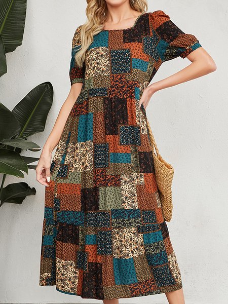 

Ethnic Elegant Ruched Dress, Blue, Dresses