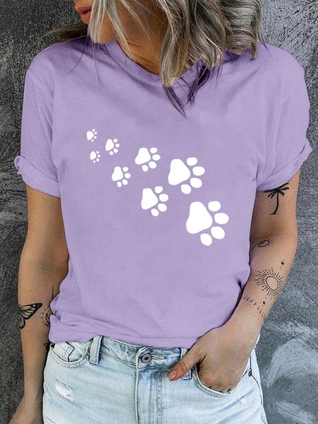 

Women's Paw Print Casual T-Shirt, Purple, T-shirts
