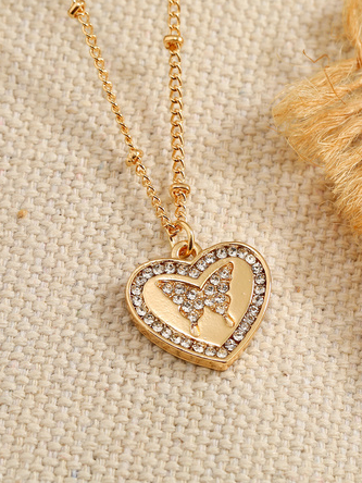 

Urban Casual Diamond Heart Butterfly Pattern Metal Necklace Daily Women's Jewelry, As picture, Necklaces
