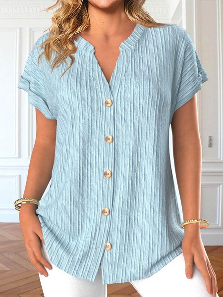 

Casual Plain Loose Shirt Collar Blouse, Light blue, Shirts & Blouses
