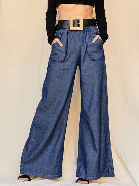 

Faux Denim Plain Urban Loose Jeans, Blue, Jeans