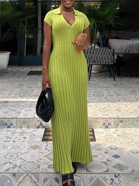 

Maxi Shirt Collar Elegant Regular Fit Sweater Dress, Green, Maxi Dresses
