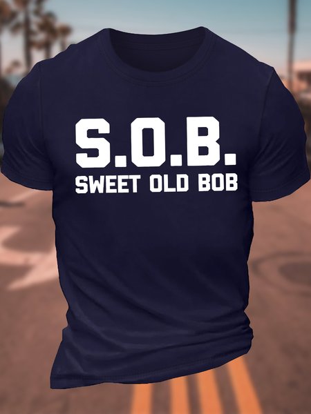 

Men's Funny SOB Sweet Old Bob Graphic Printing Cotton Casual Text Letters Crew Neck T-Shirt, Purplish blue, T-shirts