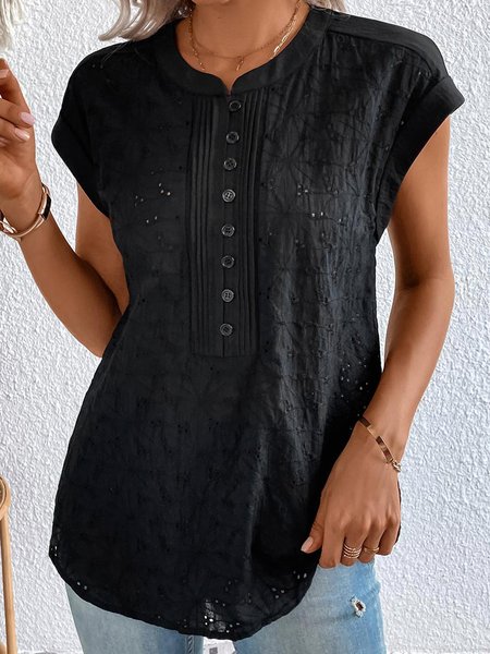 

Loose Casual Crew Neck Plain Blouse, Black, Shirts & Blouses