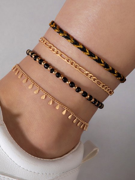

Vacation Handwoven Tassel Layered Anklet Bohemian Casual Women's Jewelry, As picture, Anklets