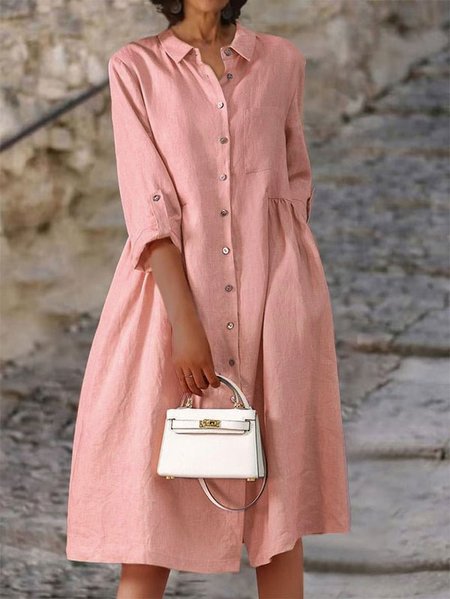 

Casual Shirt Collar Regular Fit midi dress, Pink, Shirt Dresses