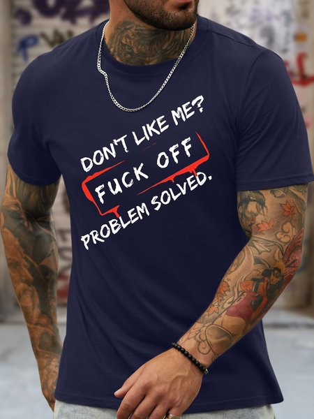 

Men's Funny Don't Like Me Fuck Off Problem Solved Graphic Printing Loose Casual Text Letters T-Shirt, Purplish blue, T-shirts