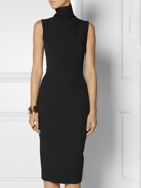 

Daily Elegant Turtleneck Regular Fit Midi Dress, Black, Midi Dresses