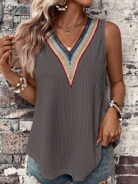 

V Neck Casual Loose Tank Top, Gray, Tanks & Camis