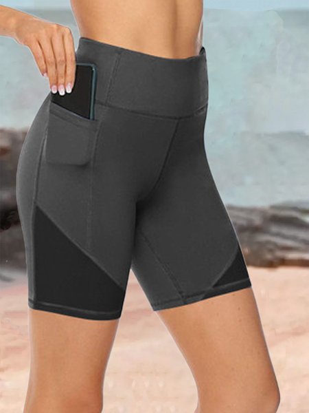 

Sports Plain Pocket Stitching Bikini Bottom, Deep gray, swimwear>>Bikini Bottoms