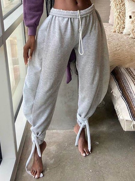 

Loose Casual Plain Sweatpants, Gray, Pants