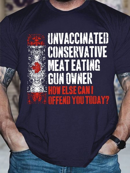 

Men's Funny Unvaccinated Conservative Graphic Printing Casual Text Letters Cotton Loose T-Shirt, Purplish blue, T-shirts