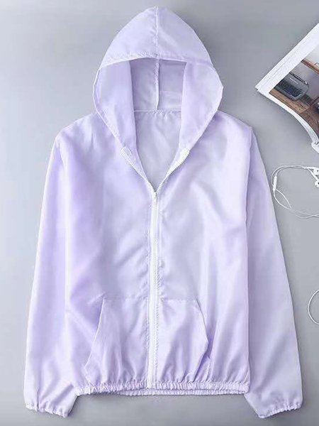 

Casual Plain Hoodie sun protection Regular Fit Jacket, Purple, Jackets