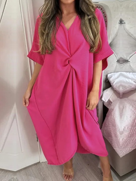 

Loose Vacation V Neck Short sleeve Maxi Dress, Rose red, Maxi Dresses